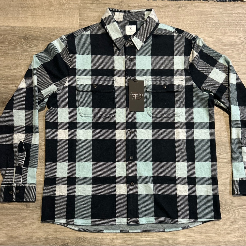 7 Diamonds Black and Light Blue Plaid Men's XXL Shirt NWT